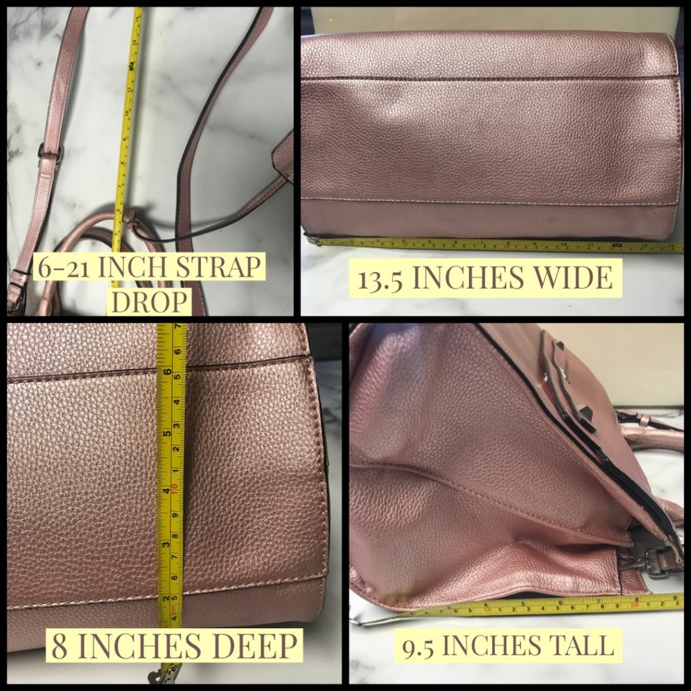 GUESS METALLIC PINK FAUX LEATHER SATCHEL BAG - Picture 13 of 13